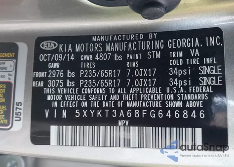 2015 Kia Sorento Lx from USA, damaged, VIN 5XYKT3A68FG646846